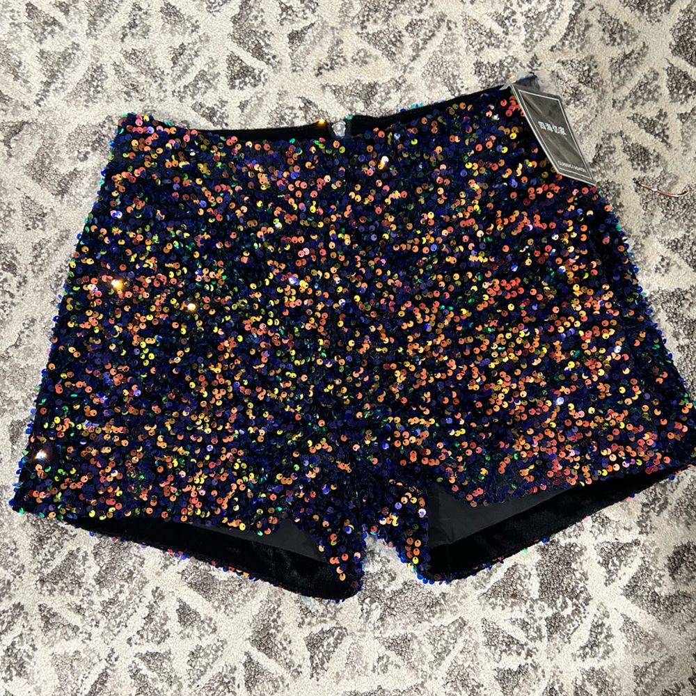 Multi color sequin shorts with silver back zipper